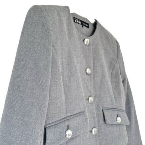 Zara Metal Button Gray Semi Cropped Blazer Size XS - Picture 4 of 12